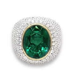 Grande bague de fiançailles avec une émeraude verte naturelle de 10,98 ct et des diamants, en or blanc 18 carats, certifiée GIA
