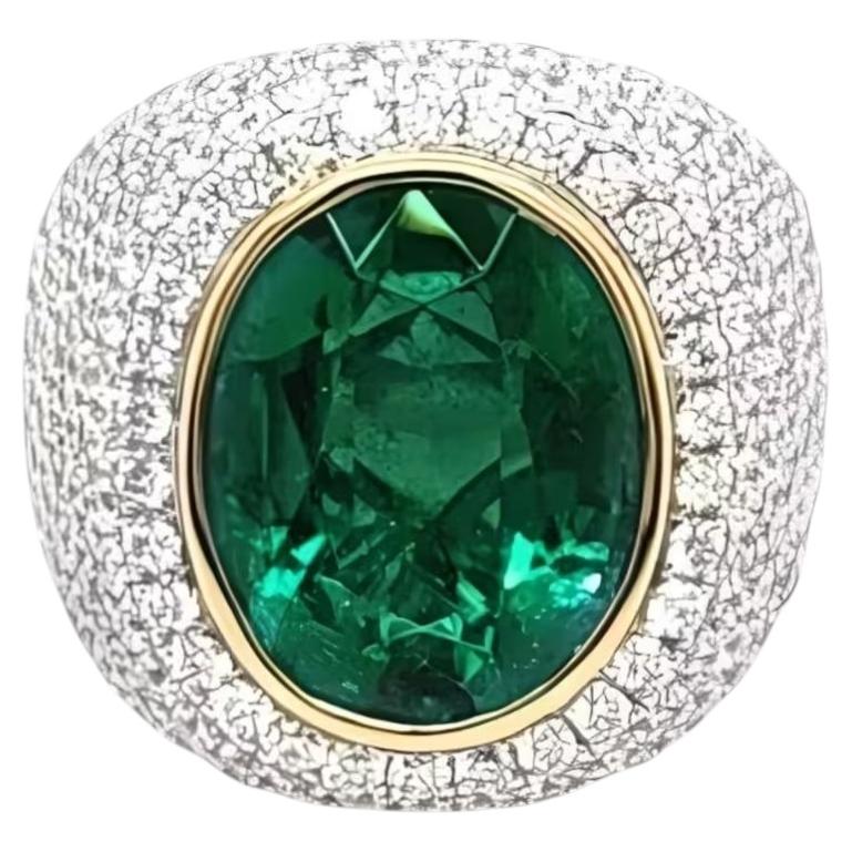 Anillo de compromiso con una gran esmeralda verde natural de 10,98 ct y diamantes, en oro blanco de 18 quilates, certificado por el GIA en venta