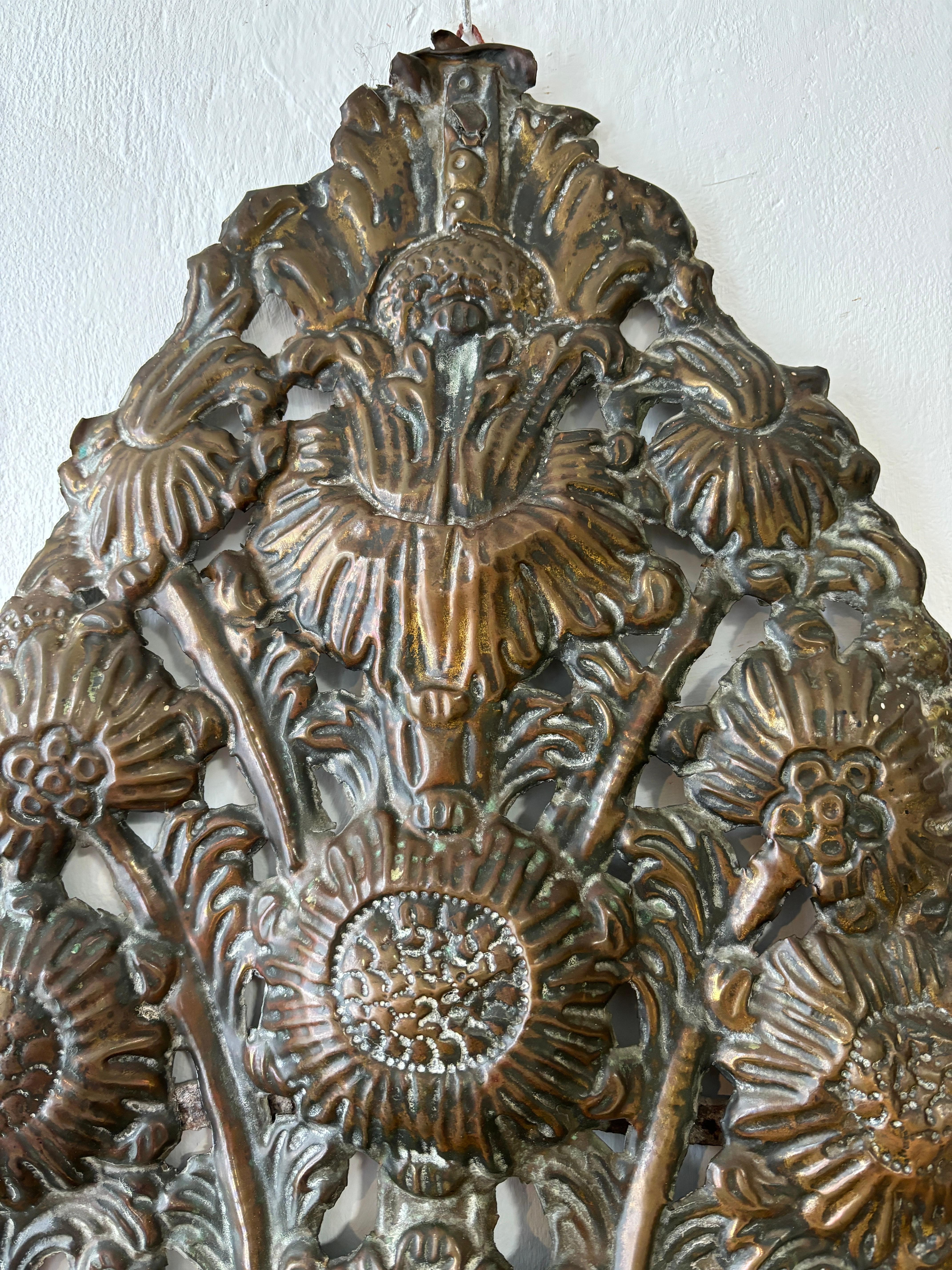 French Big 18th Century Embossed Copper Floral 