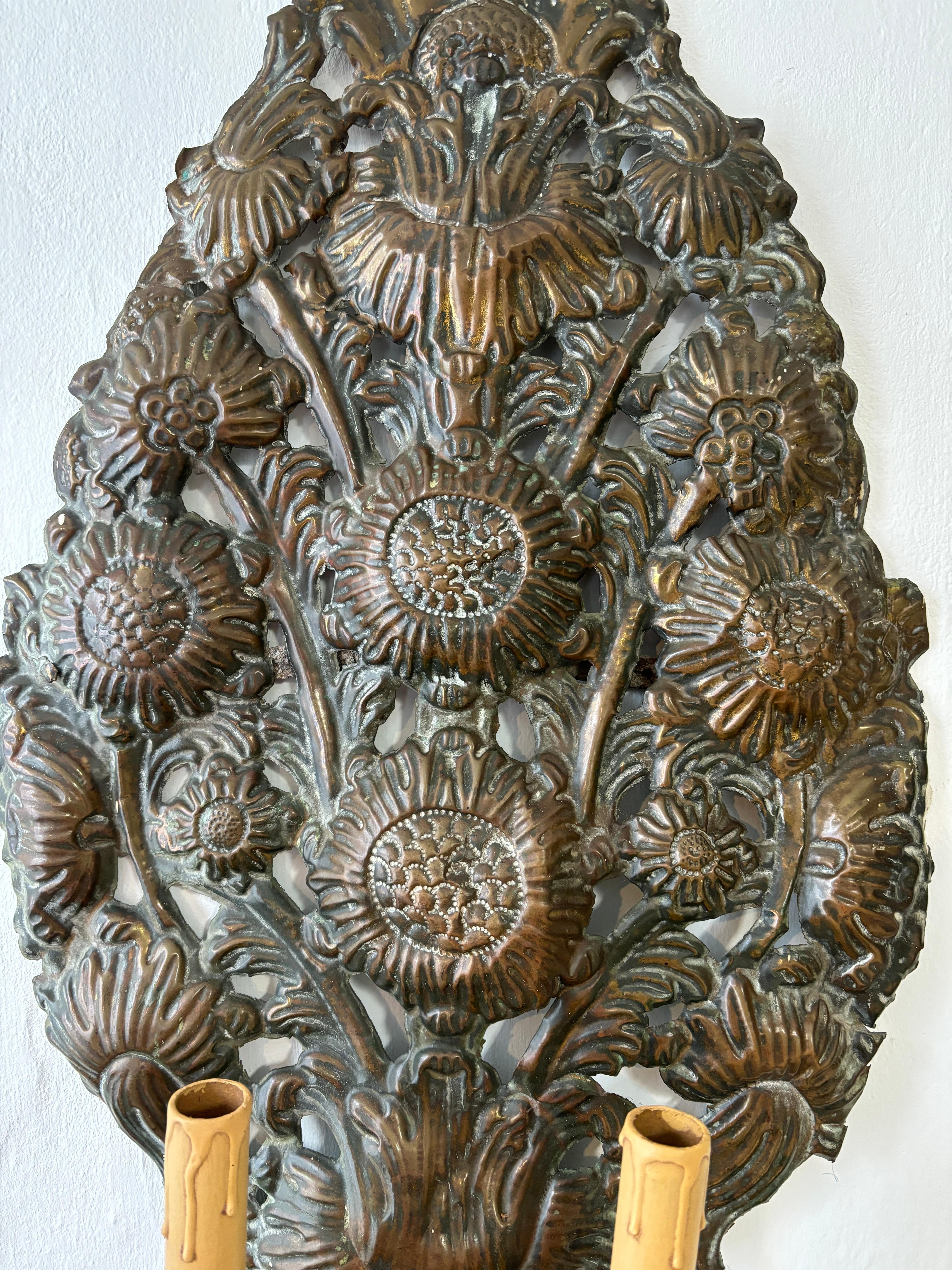 Big 18th Century Embossed Copper Floral 
