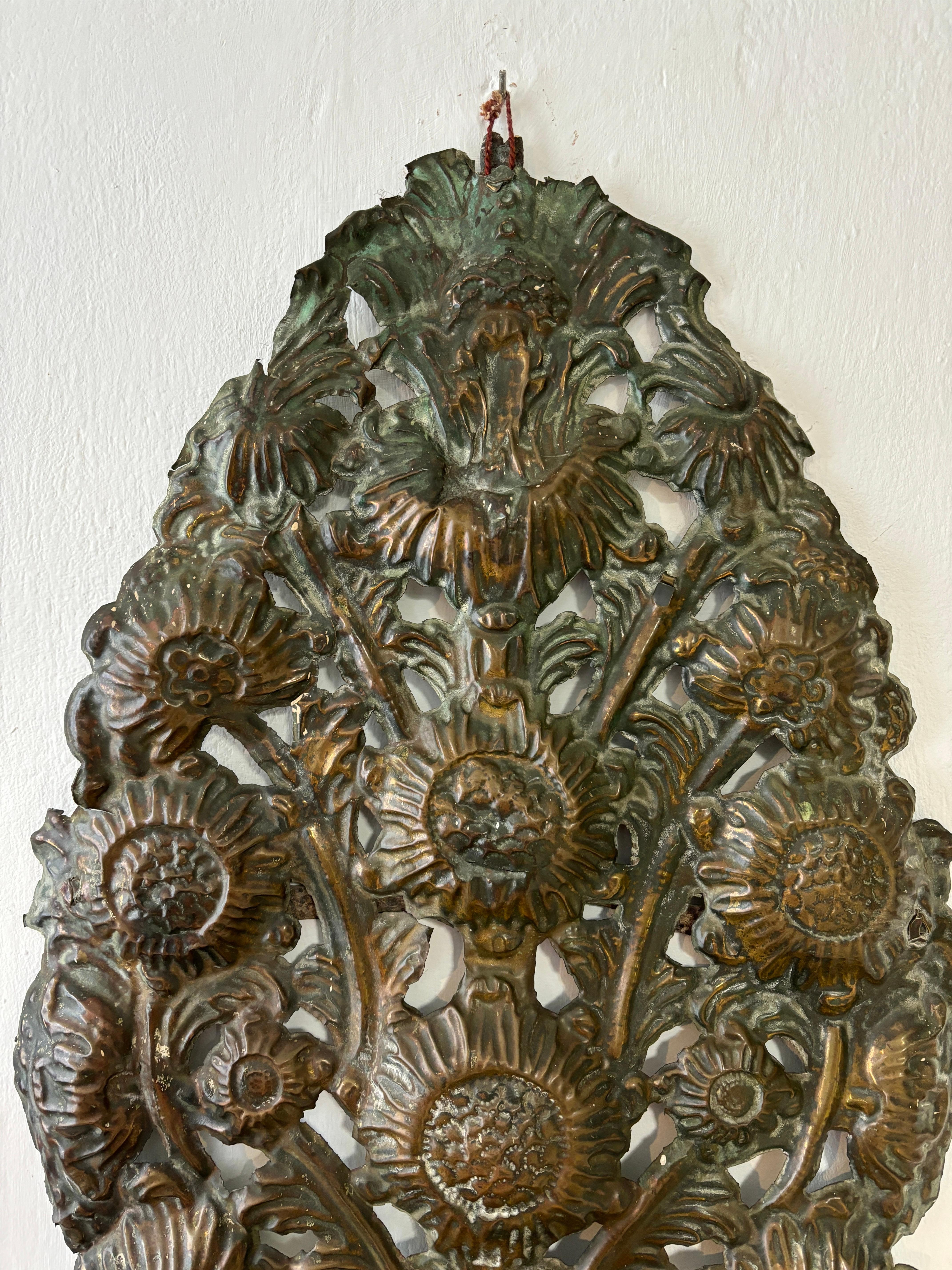 Big 18th Century Embossed Copper Floral 