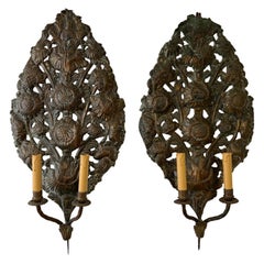 Großes 18. Jahrhundert geprägte Kupfer Floral "Palma" Church's Sconces
