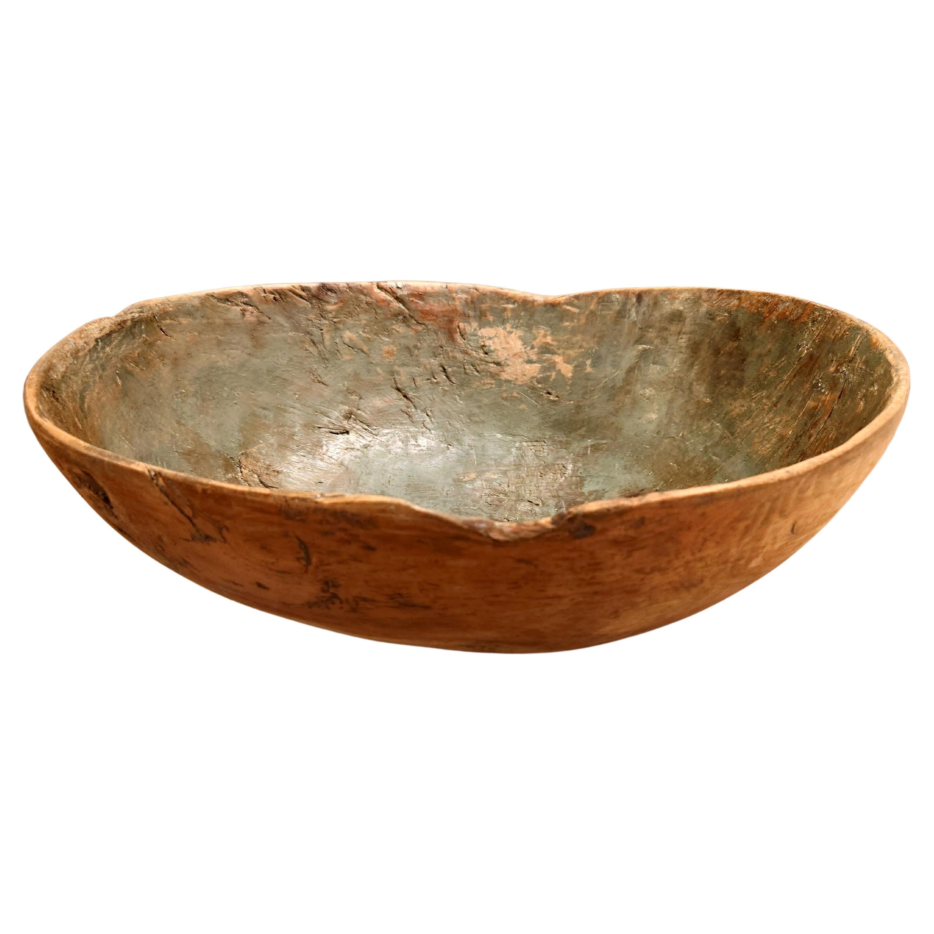 Big 19th Century Swedish genuine rustic Wooden bowl organic shape For Sale