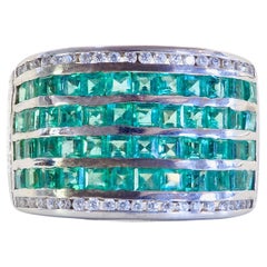 Big 2.20ct Bright Squared Emerald 
Quartz Deco Band Sterling Silver Ring