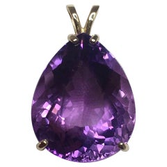 Big 27.62 Carat Purple Amethyst Pear Teardrop Cut Yellow Gold Pendant