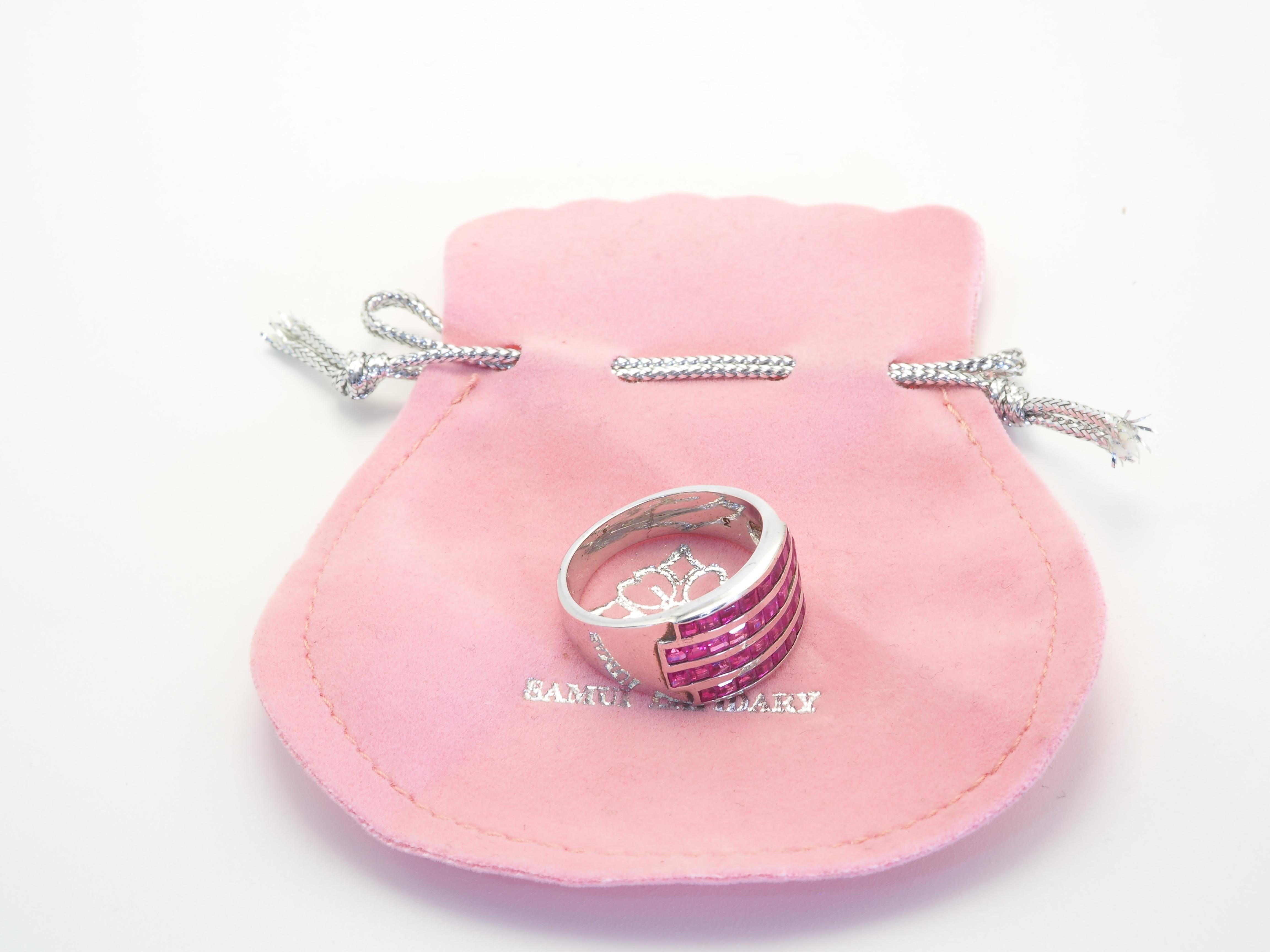 Gran Anillo de Plata de Ley con Banda Deco de Rubí Cuadrado de 2,80 ct 2