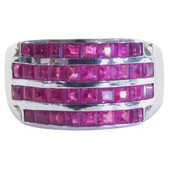 Gran Anillo de Plata de Ley con Banda Deco de Rubí Cuadrado de 2,80 ct