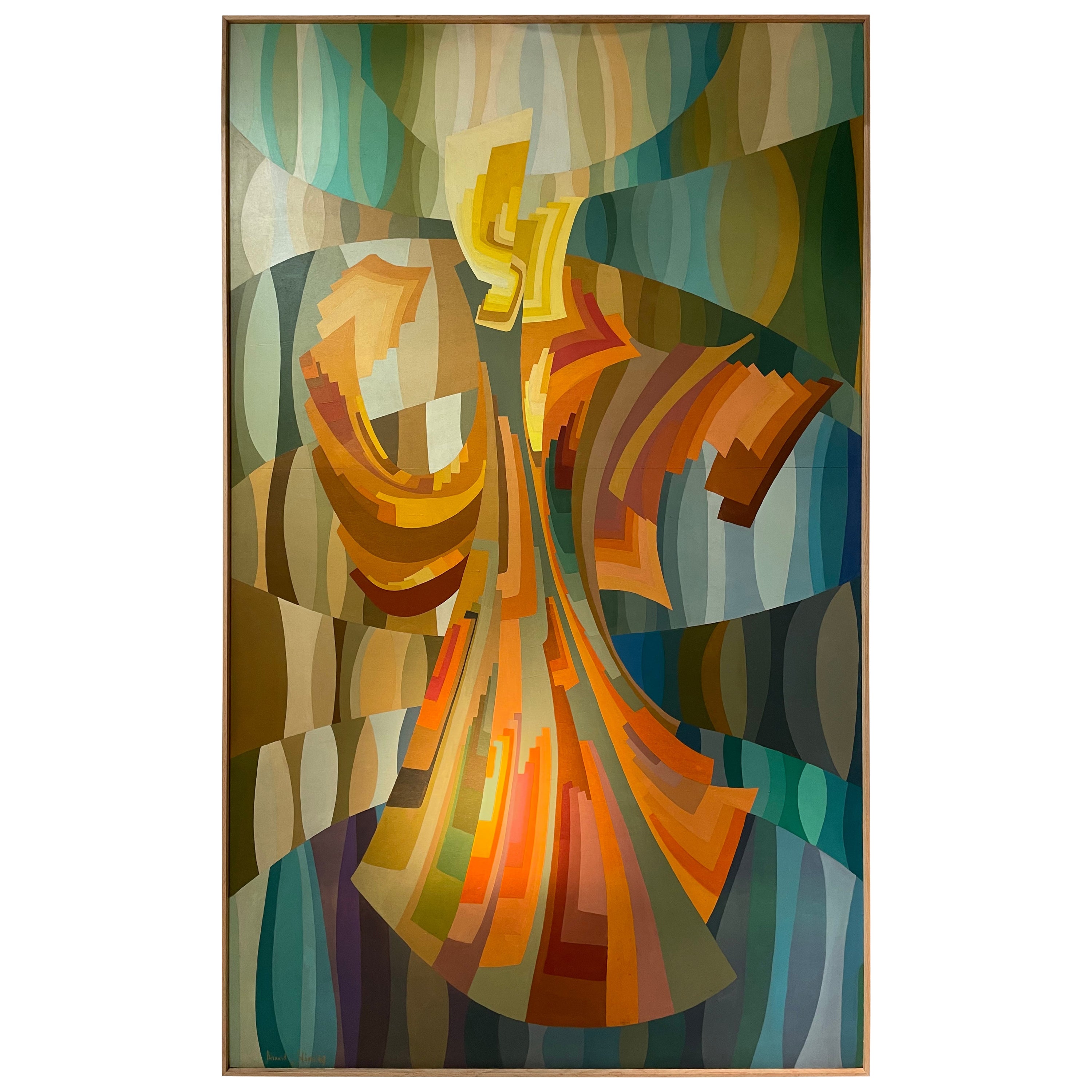 Großes abstraktes Gemälde von Bernard Slim, Bernard Slim, 1967