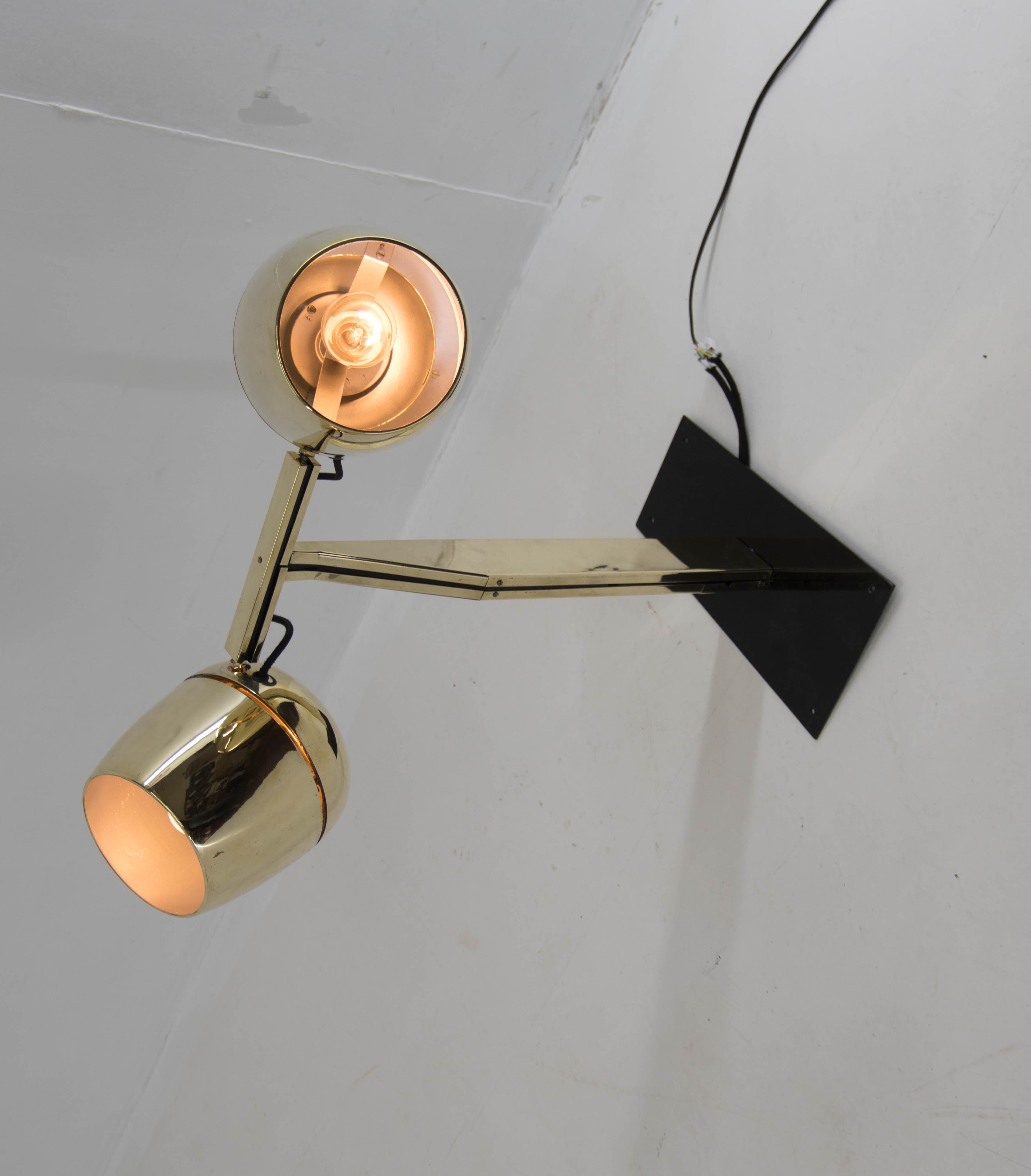 Metal Big Adjustable 2-Flamming Wall Lamp by Napako, 1970s, Restored For Sale