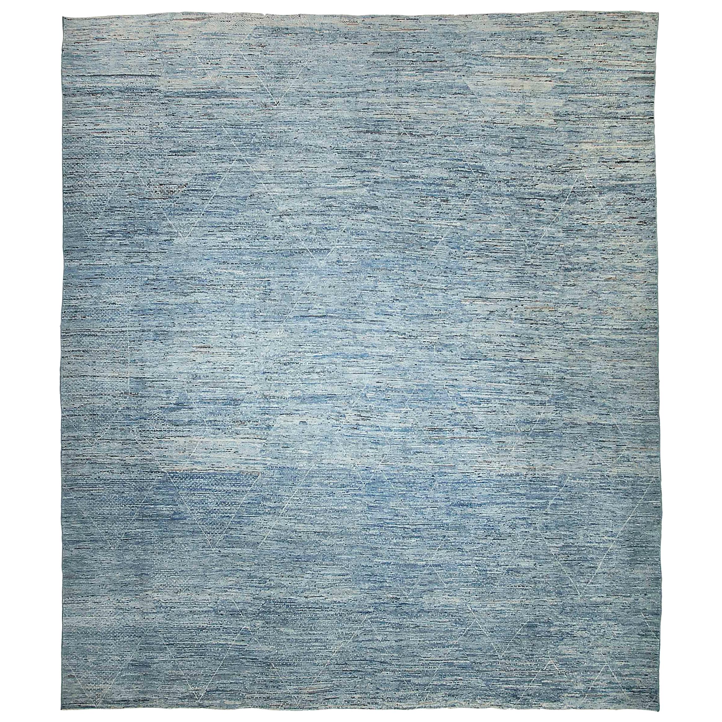 Afghanistan Moroccan Over Size Rug Circa 1990 - Wool Blue Ivory Design - 89861 For Sale