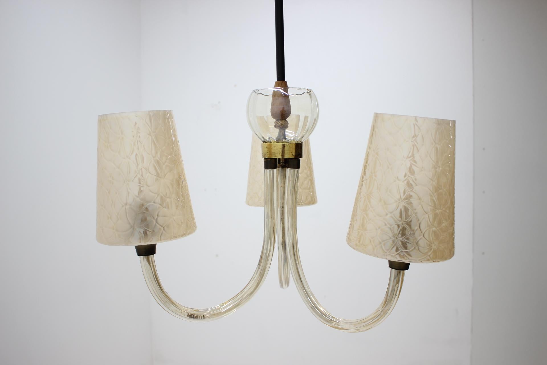 Mid-Century Modern Big All Glass Chandelier, 1940s For Sale