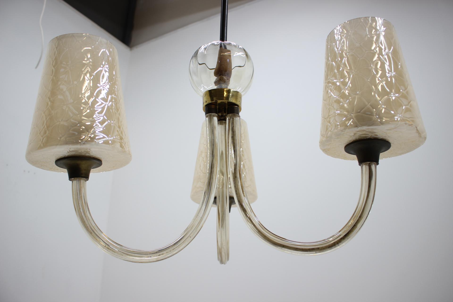 Mid-20th Century Big All Glass Chandelier, 1940s For Sale