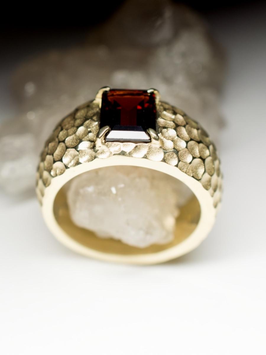 Big Almandine Yellow Gold Ring Garnet Scarlet Statement Red Gem Mens Bold Ring For Sale 5