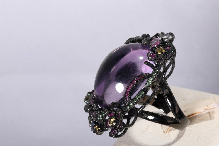 Big Amethyst Silver Cocktail Ring For Sale at 1stDibs