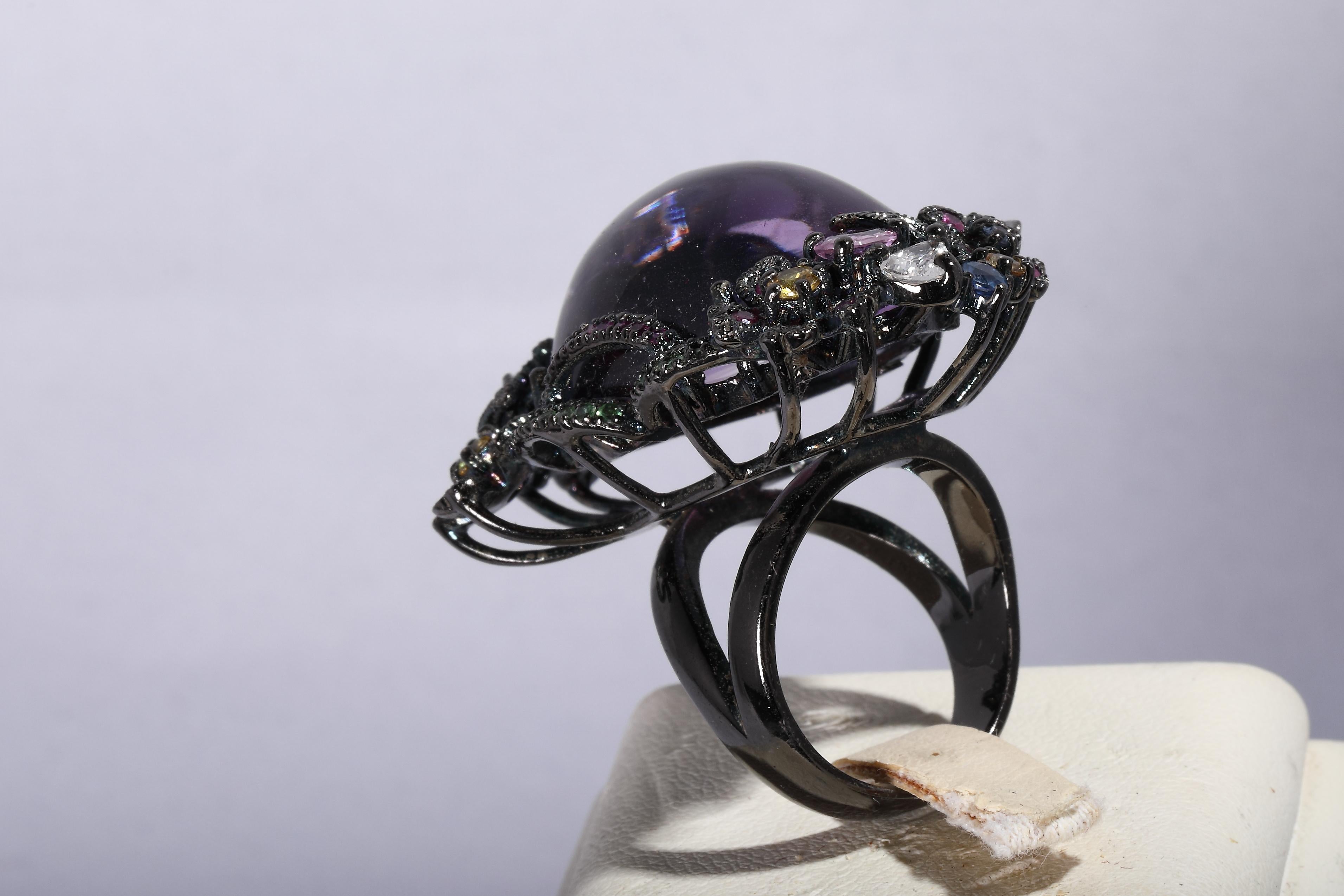 Big Amethyst Silver Cocktail Ring In New Condition For Sale In Bad Kissingen, DE