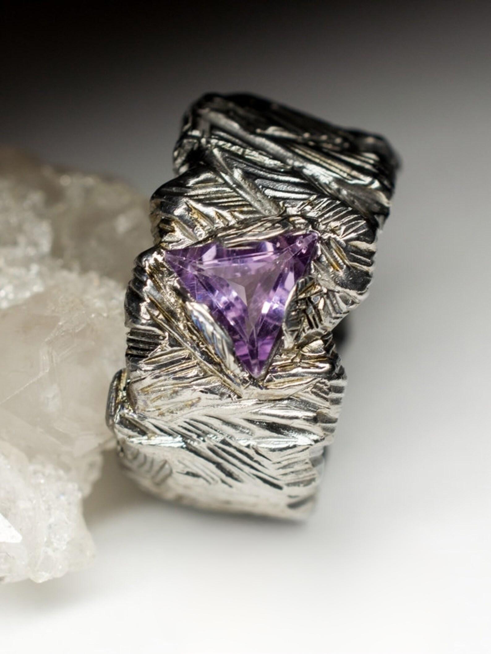 Großer Amethyst Silber Ring geschwärzt Statement-Schmuck Natürlicher lila Violett Stein (Kunsthandwerker*in) im Angebot