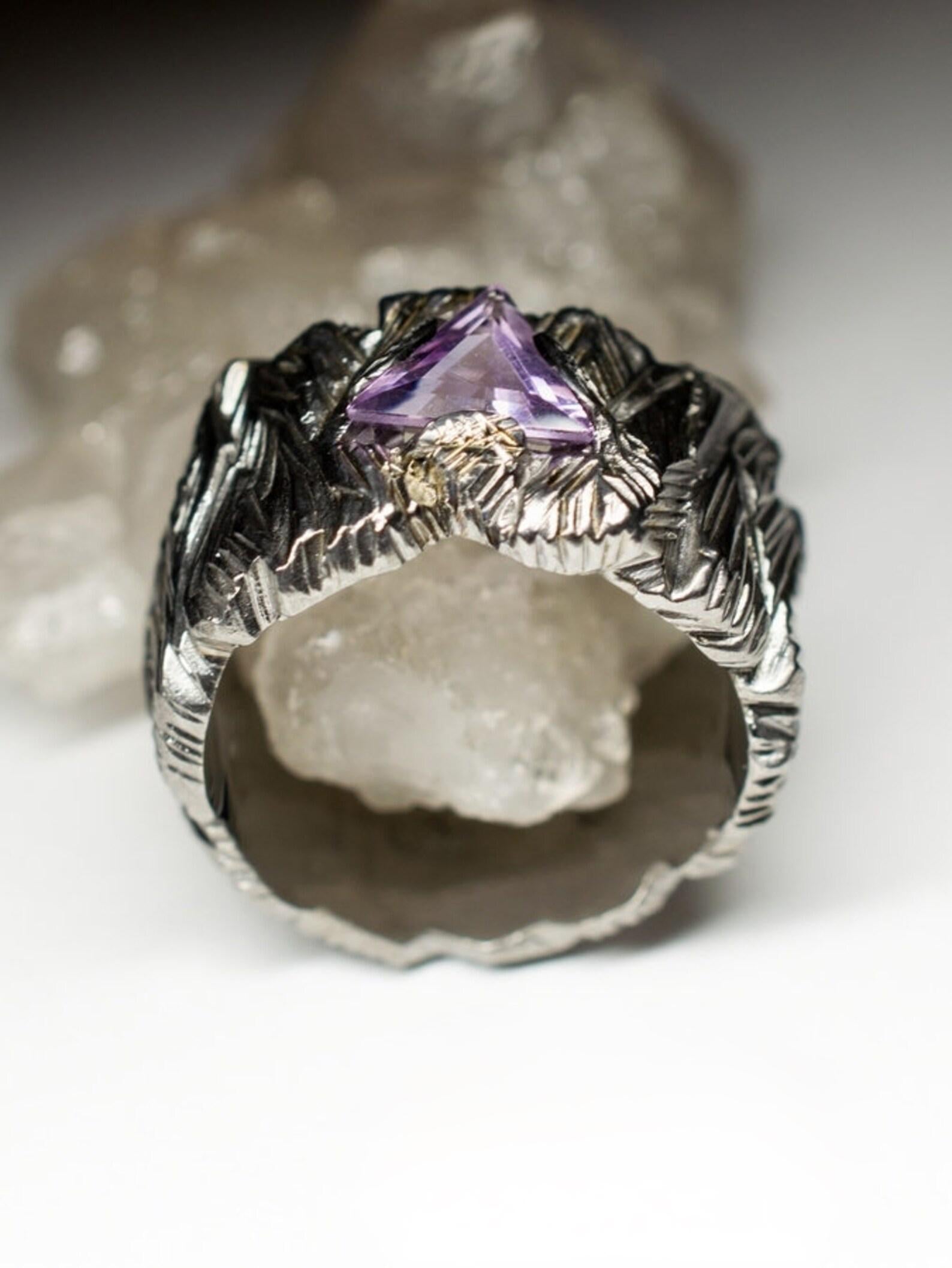 Großer Amethyst Silber Ring geschwärzt Statement-Schmuck Natürlicher lila Violett Stein für Damen oder Herren im Angebot