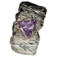 Big Amethyst Silver Ring Blackened Statement Jewell Natural Purple Violet Stone (bague en argent)
