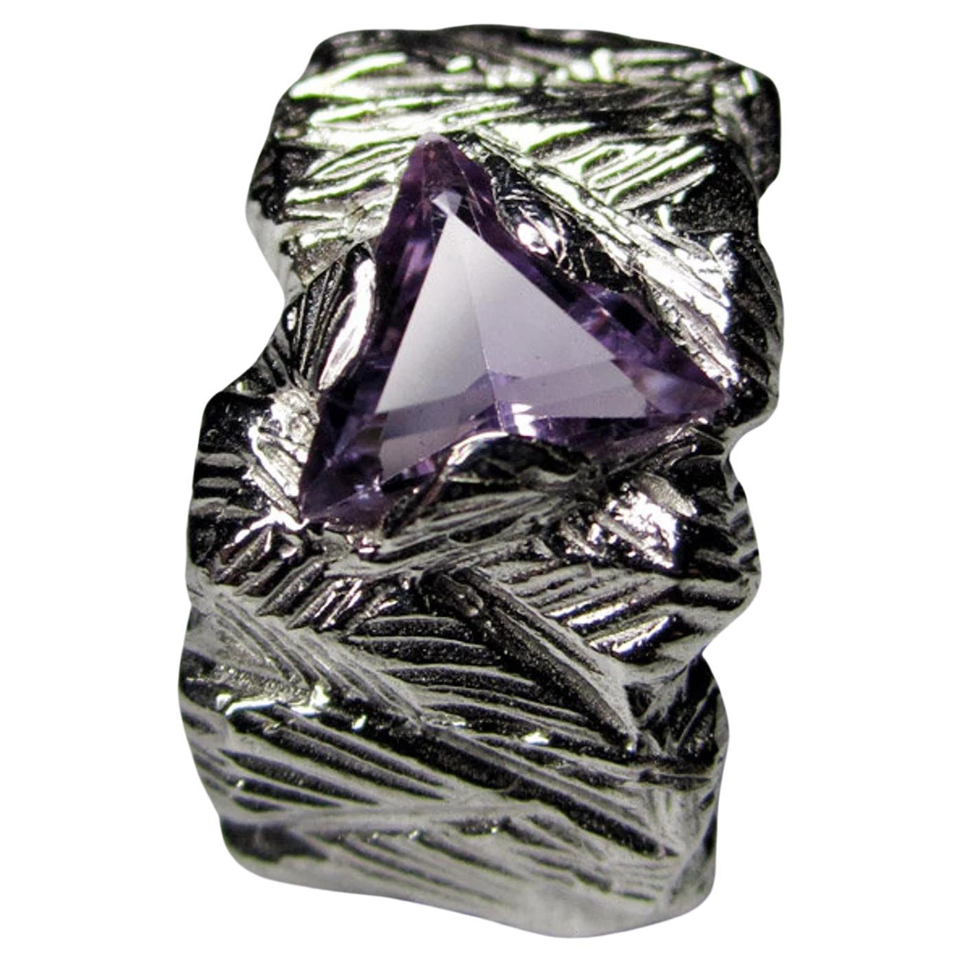 Big Amethyst Silver Ring Trilliant Fancy Cut Jewels Purple Violet Gemstone  For Sale