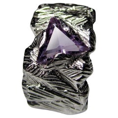 Big Amethyst Silver Ring Trilliant Fancy Cut Jewell Purple Violet Gemstone 