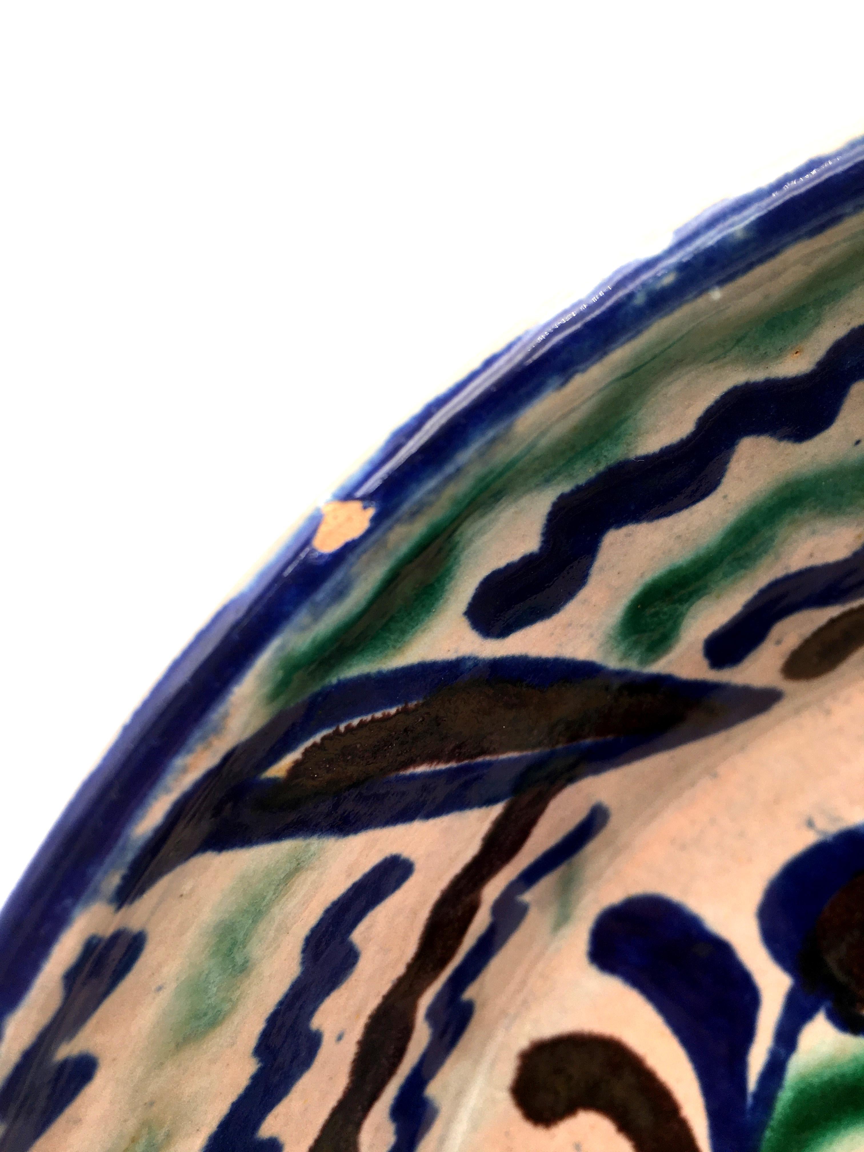 Hand-Painted Big Ancient Fajalauza Bowl with Pomergranate, Circa 1900