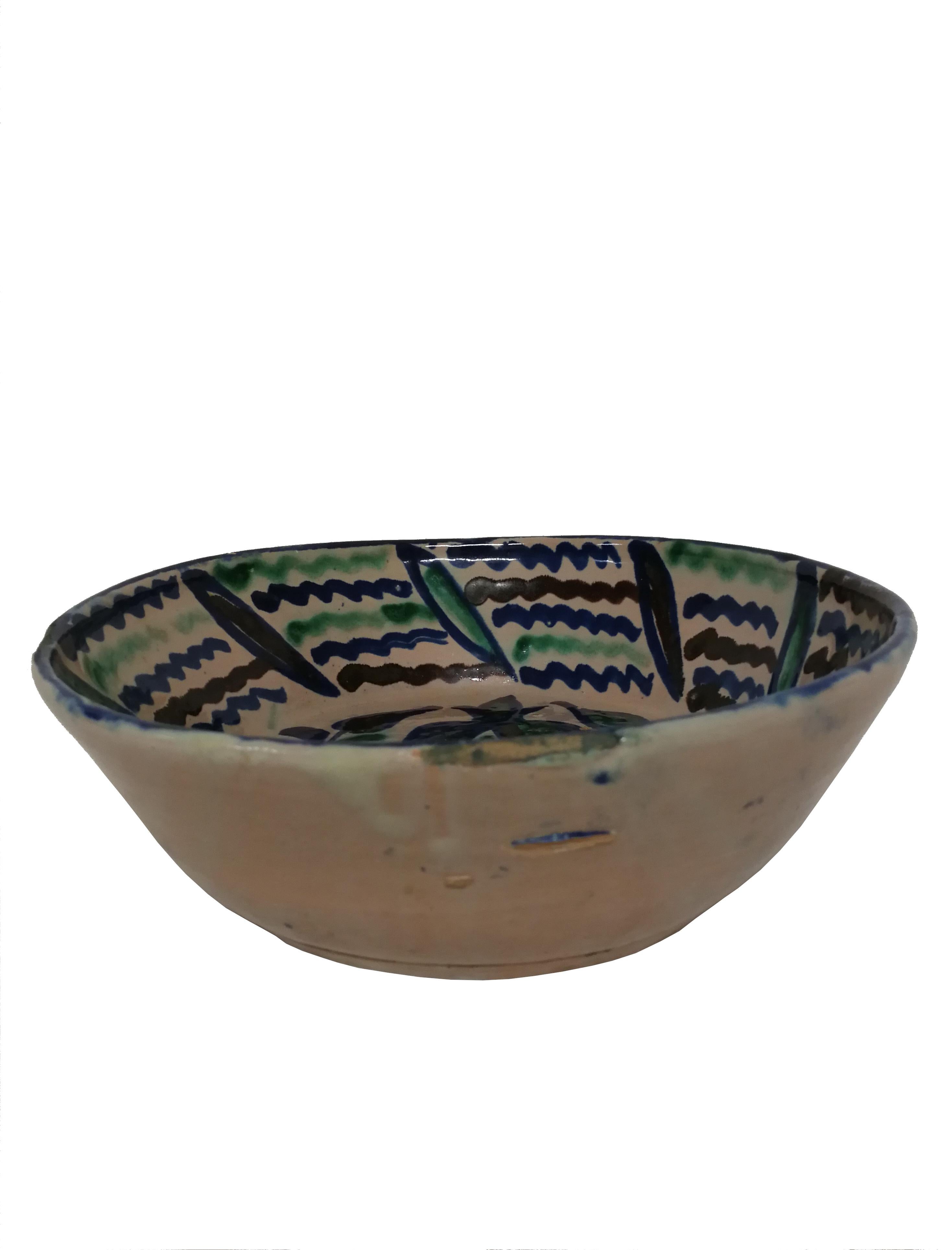 Ceramic Big Ancient Fajalauza Bowl with Pomergranate, Circa 1900