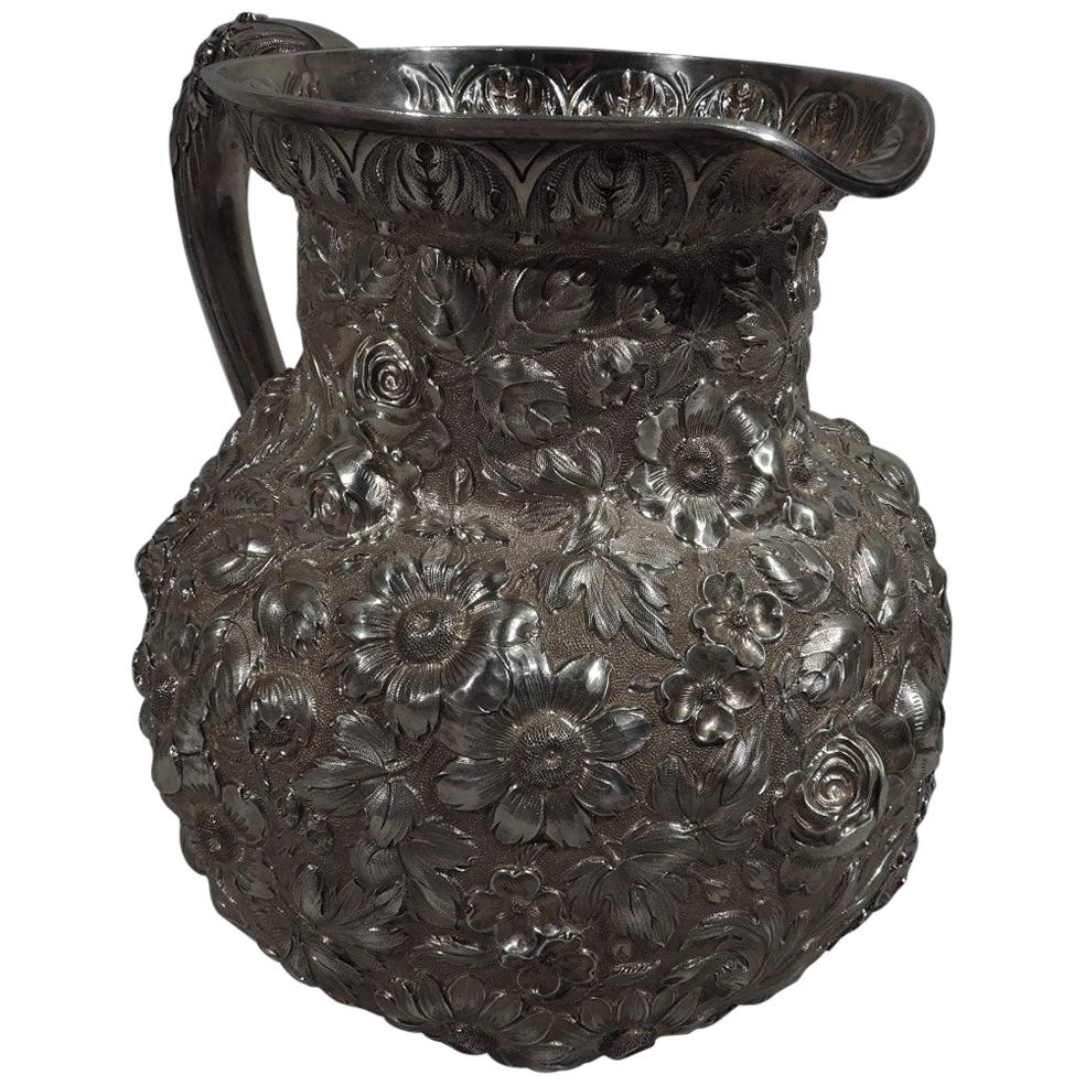 Big and Beautiful Baltimore Repousse Sterling Silver Water Pitcher