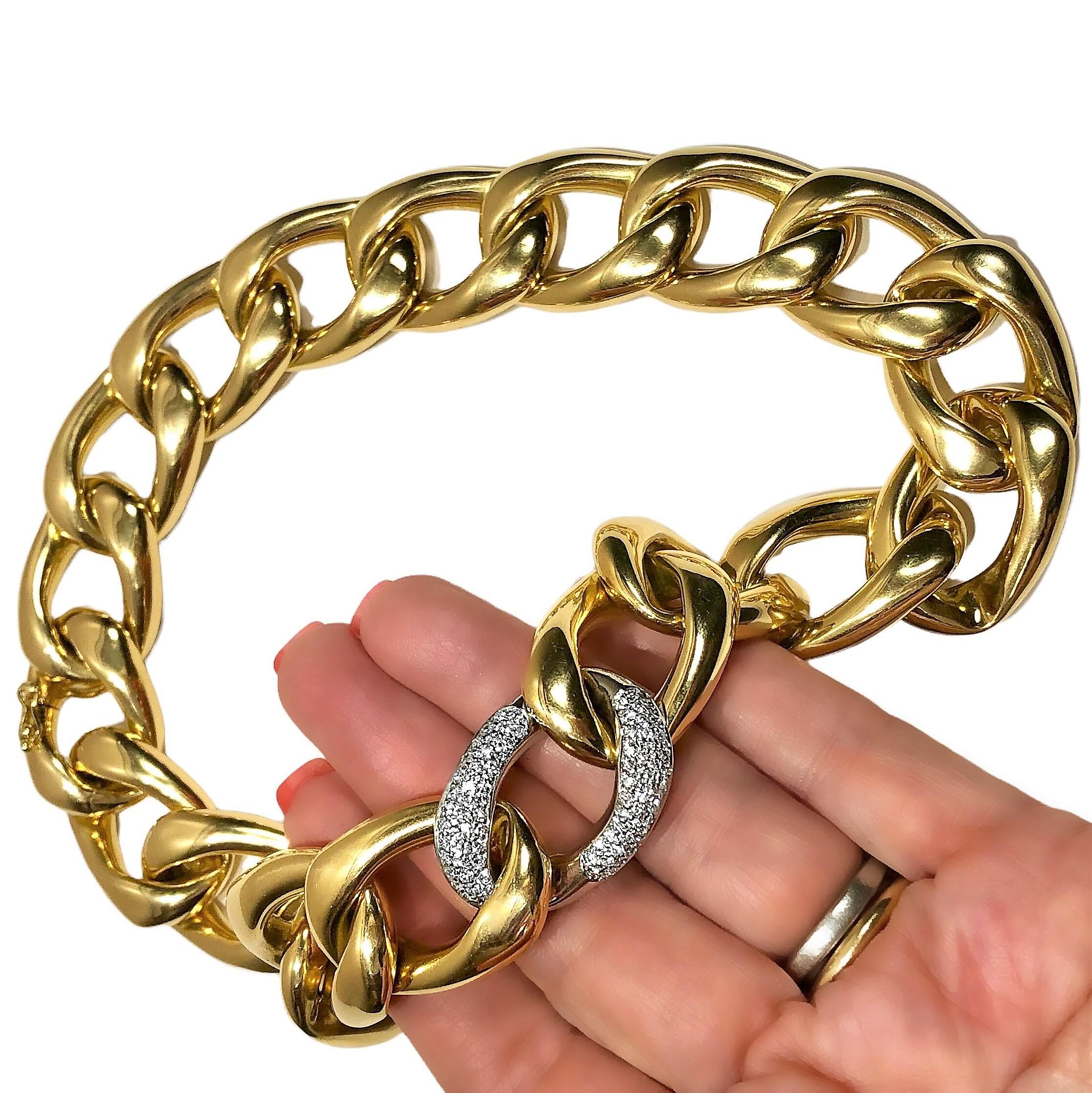 Grand et audacieux collier à maillons en or jaune 18 carats avec un maillon en diamant en vente 4