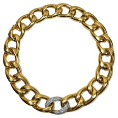 Big and Bold 18K Yellow Gold Large Link Necklace with One Diamond Link