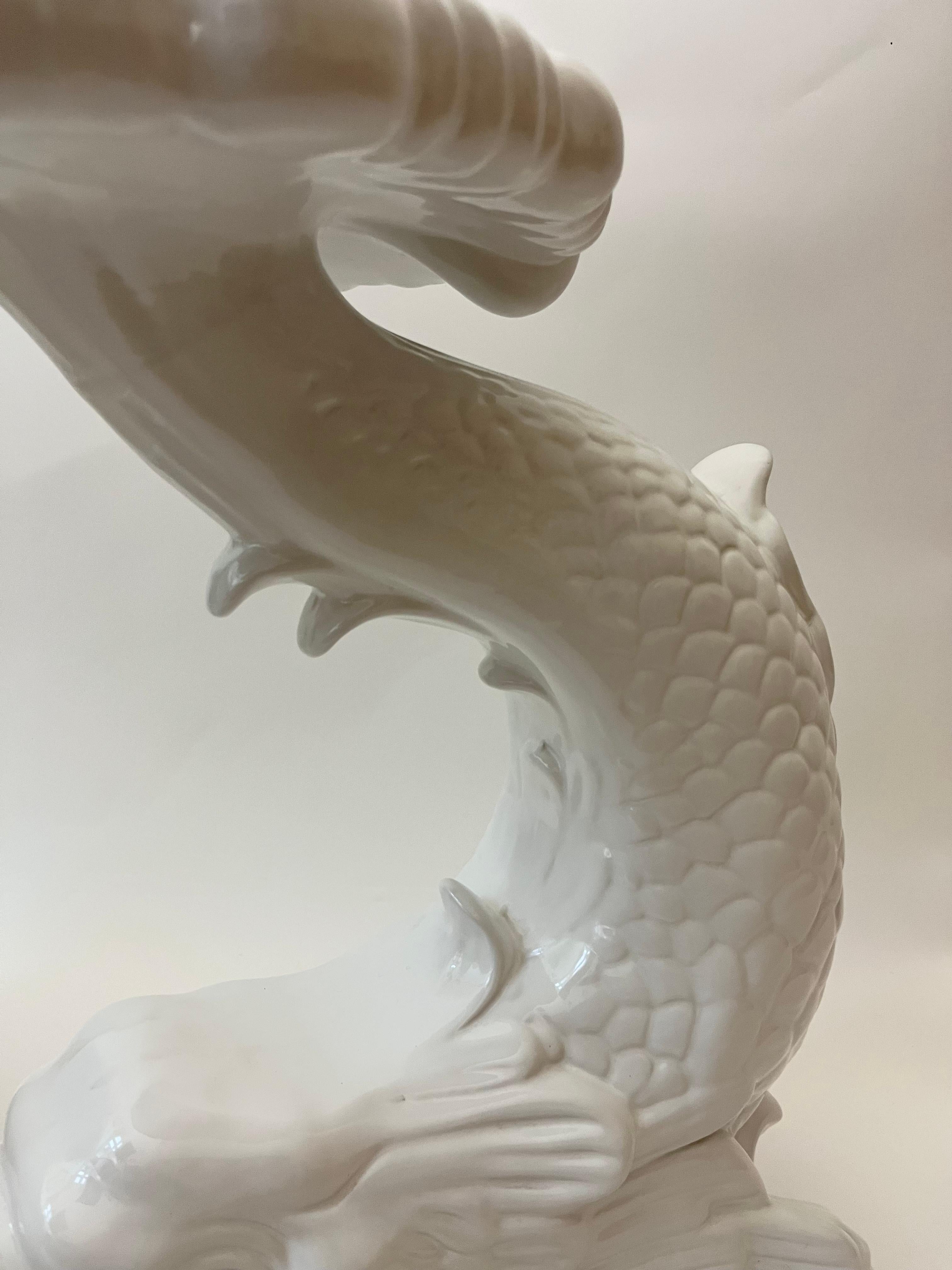 Big and crazy porcelain plant stand in the shape of a dragonish fish For Sale 7
