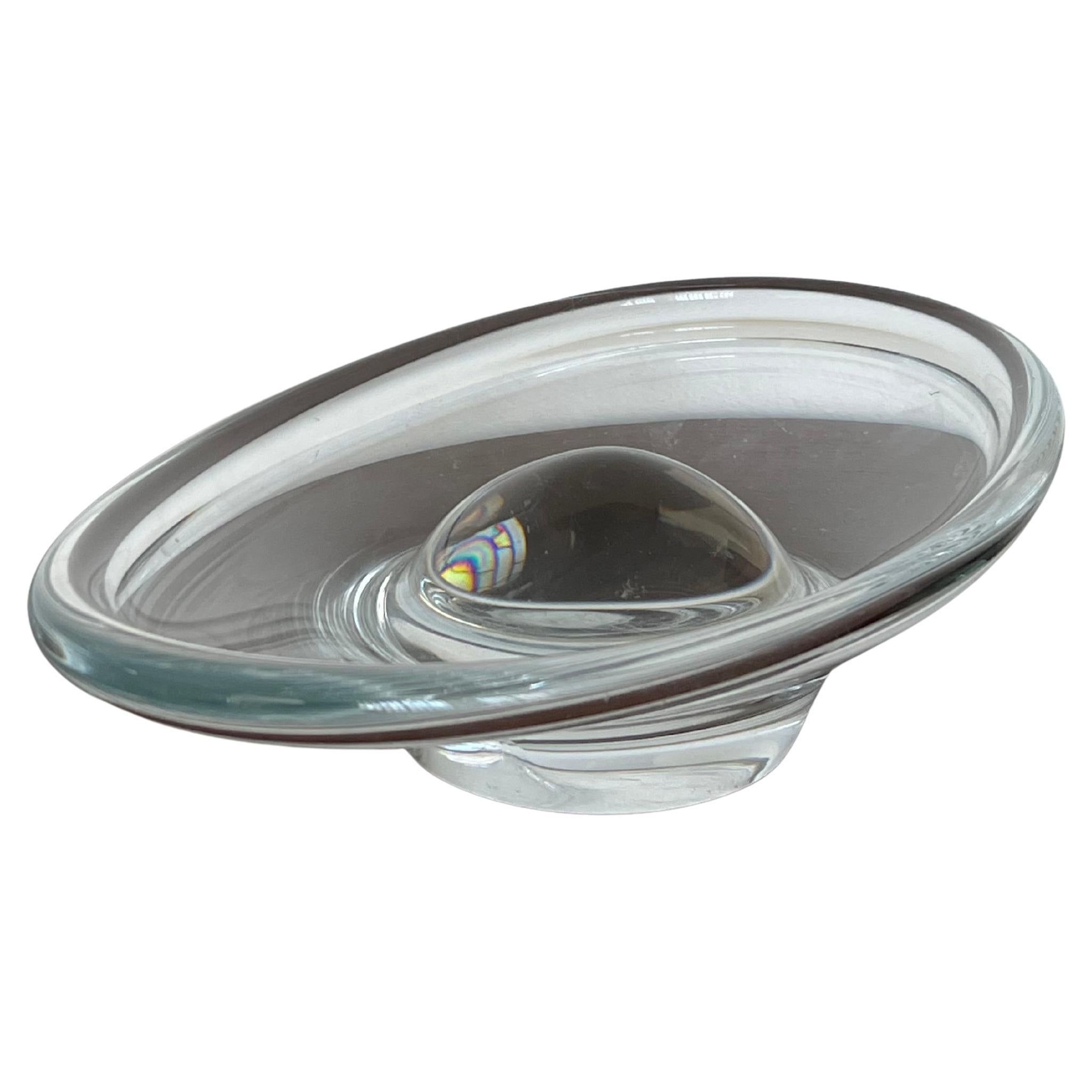 Centro de mesa cuenco grande y pesado de Murano, cristal transparente escultural