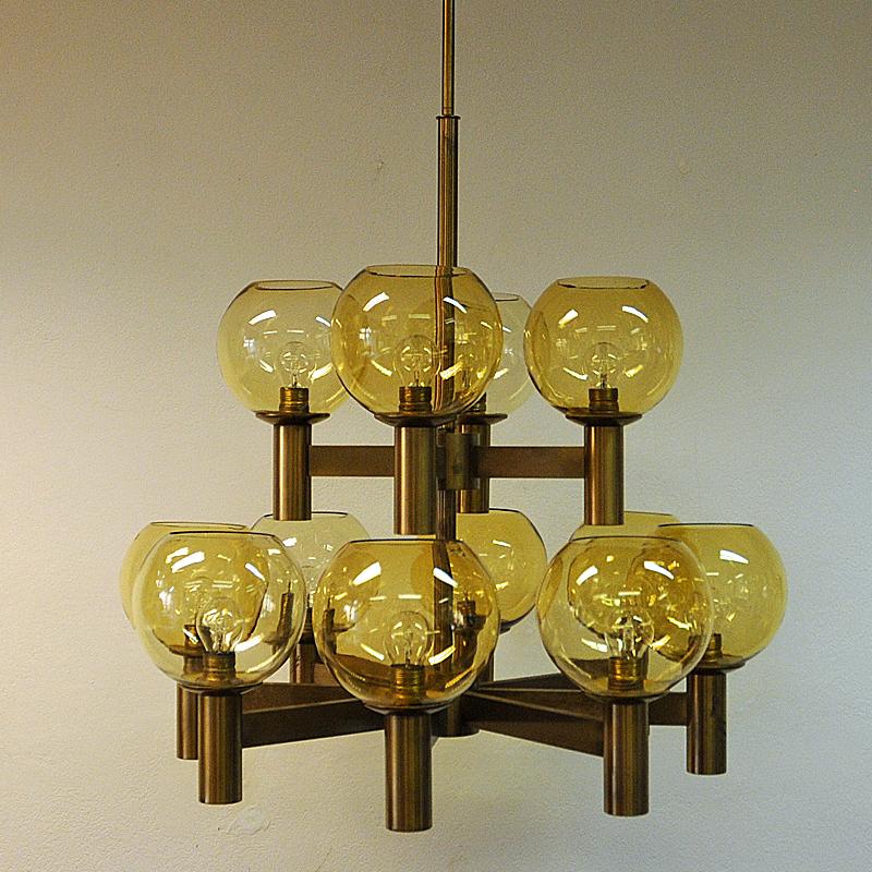 Scandinavian Modern Big and beautiful Vintage Ceiling Lamp of brass and glass 1960`s - Scandinavia