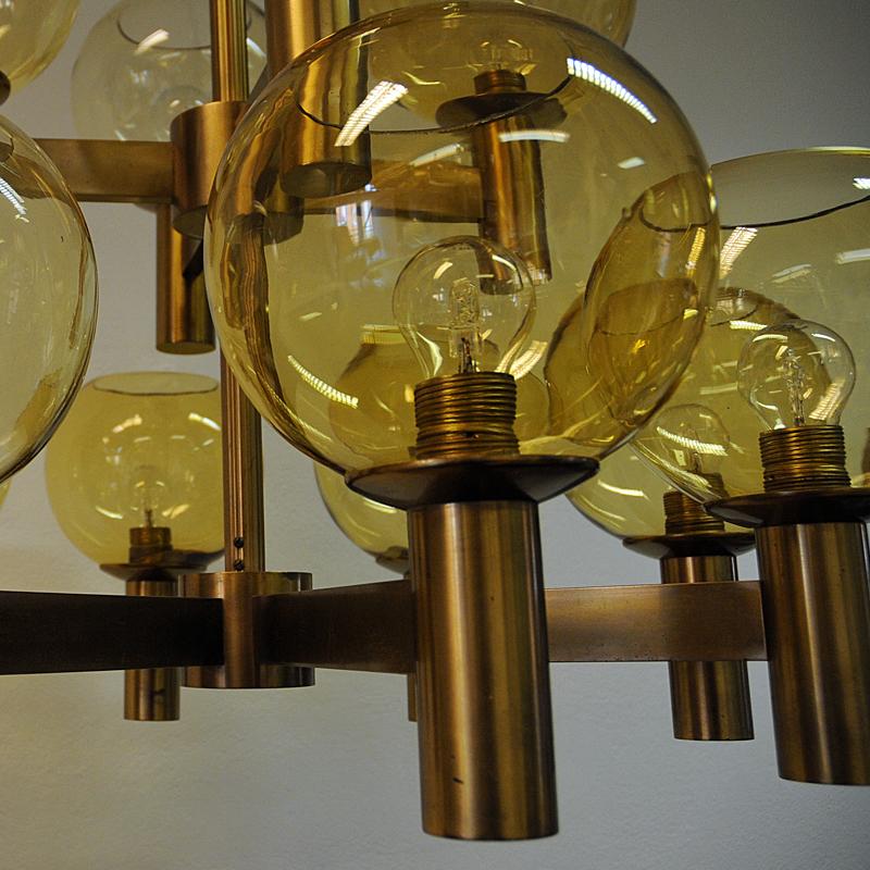Swedish Big and beautiful Vintage Ceiling Lamp of brass and glass 1960`s - Scandinavia