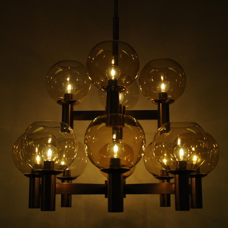 Big and beautiful Vintage Ceiling Lamp of brass and glass 1960`s - Scandinavia In Good Condition In Stockholm, SE