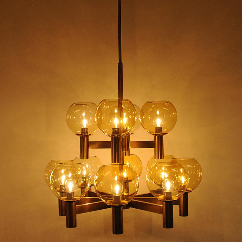 Brass Big and beautiful Vintage Ceiling Lamp of brass and glass 1960`s - Scandinavia