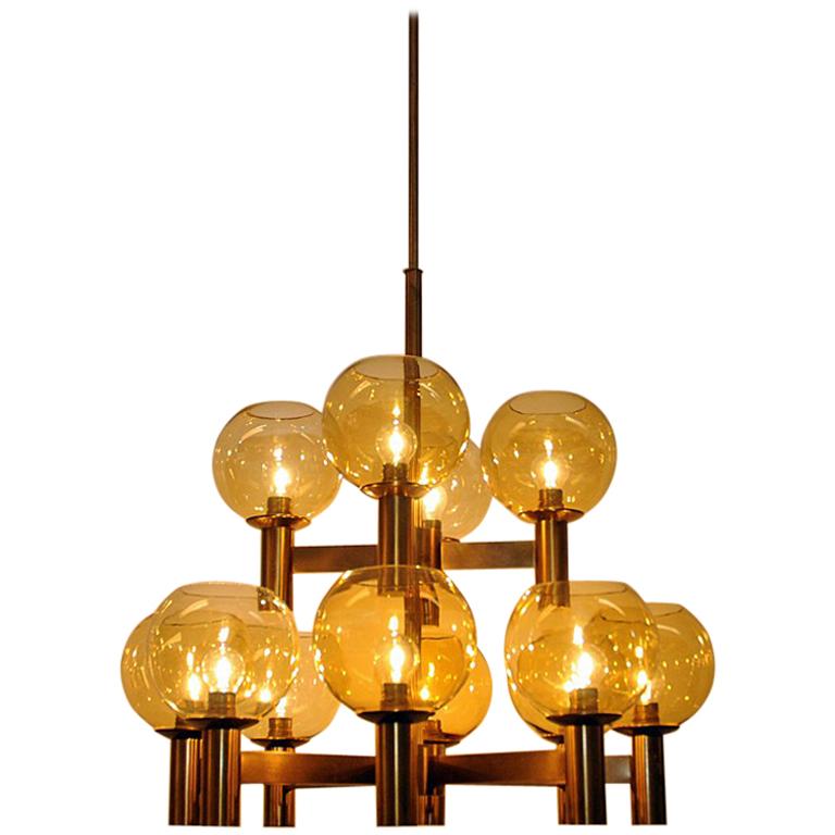 Big and beautiful Vintage Ceiling Lamp of brass and glass 1960`s - Scandinavia