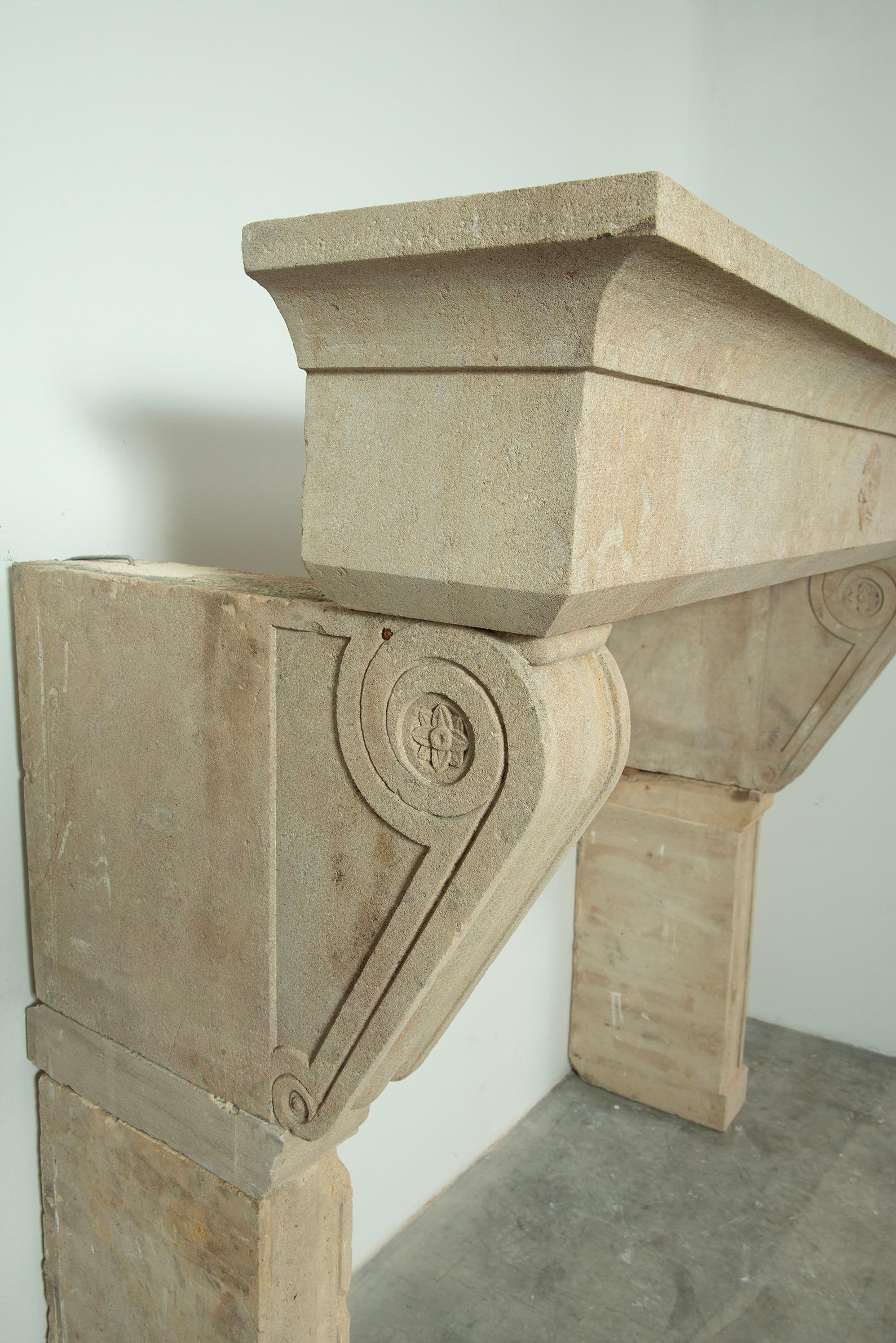 Big Antique Limestone Fireplace Mantel For Sale 3