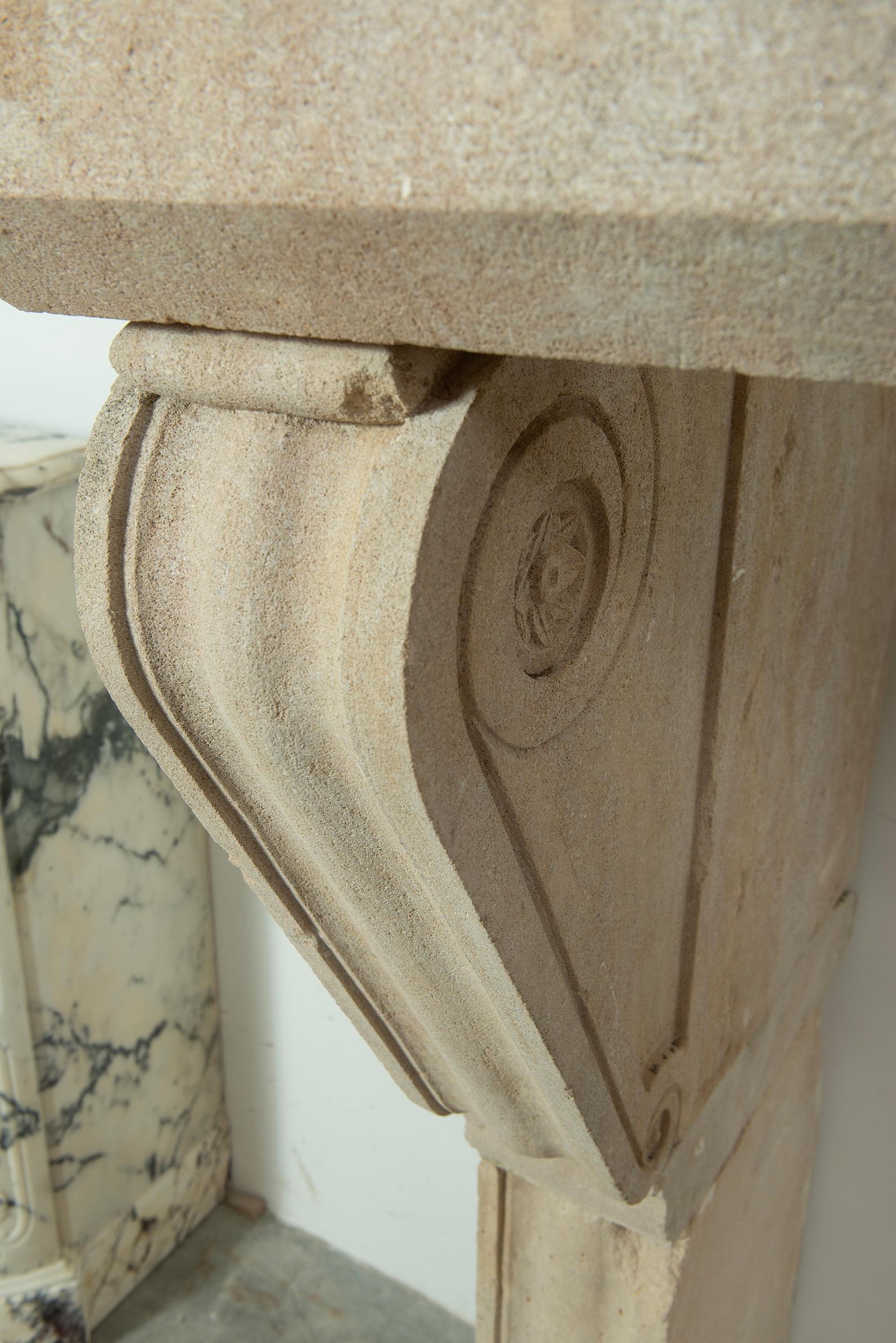 Big Antique Limestone Fireplace Mantel For Sale 5