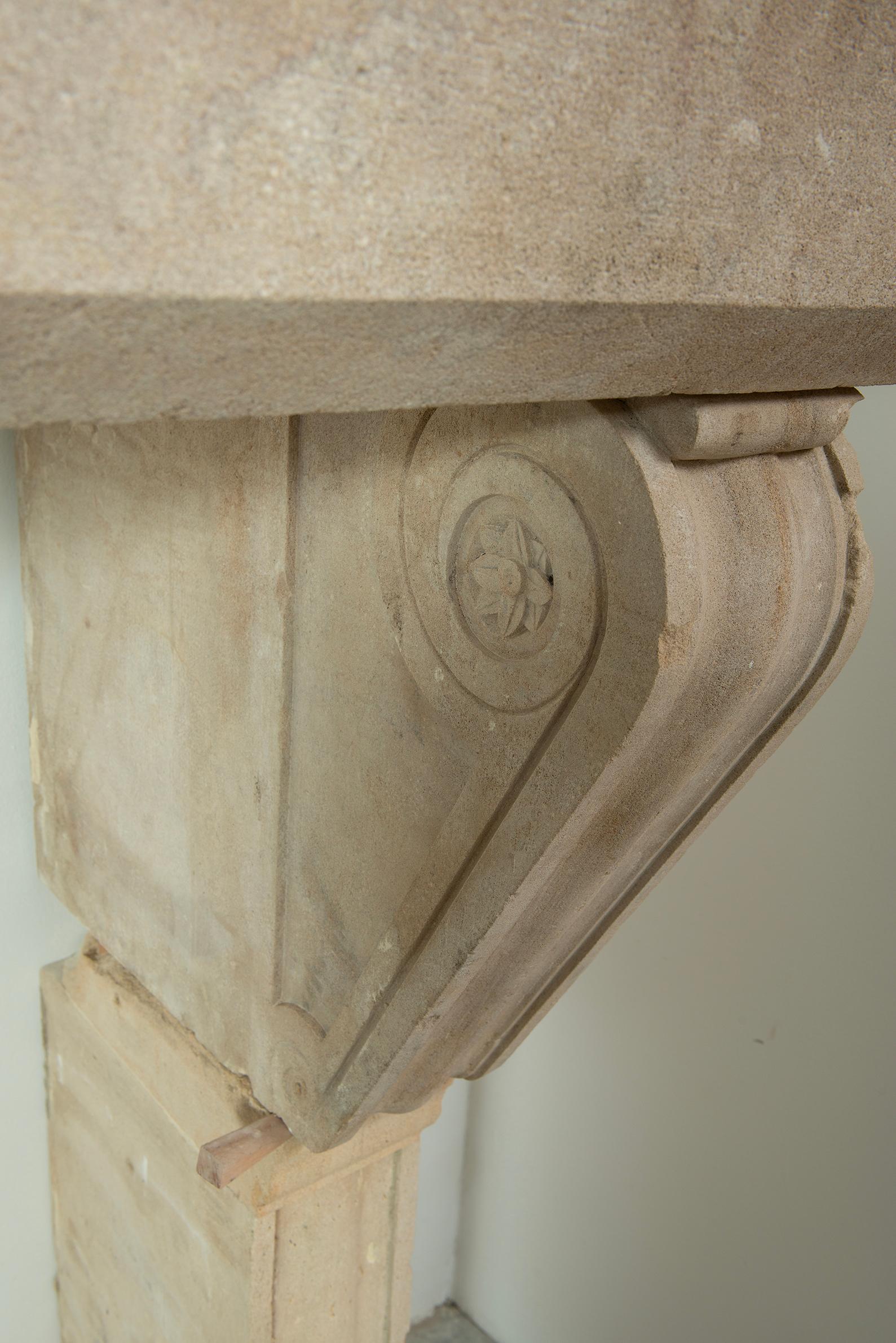 Big Antique Limestone Fireplace Mantel For Sale 6