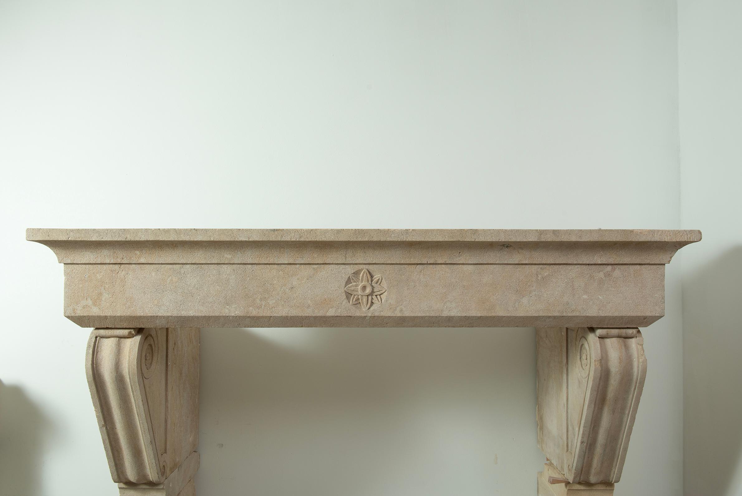 Big Antique Limestone Fireplace Mantel For Sale 8