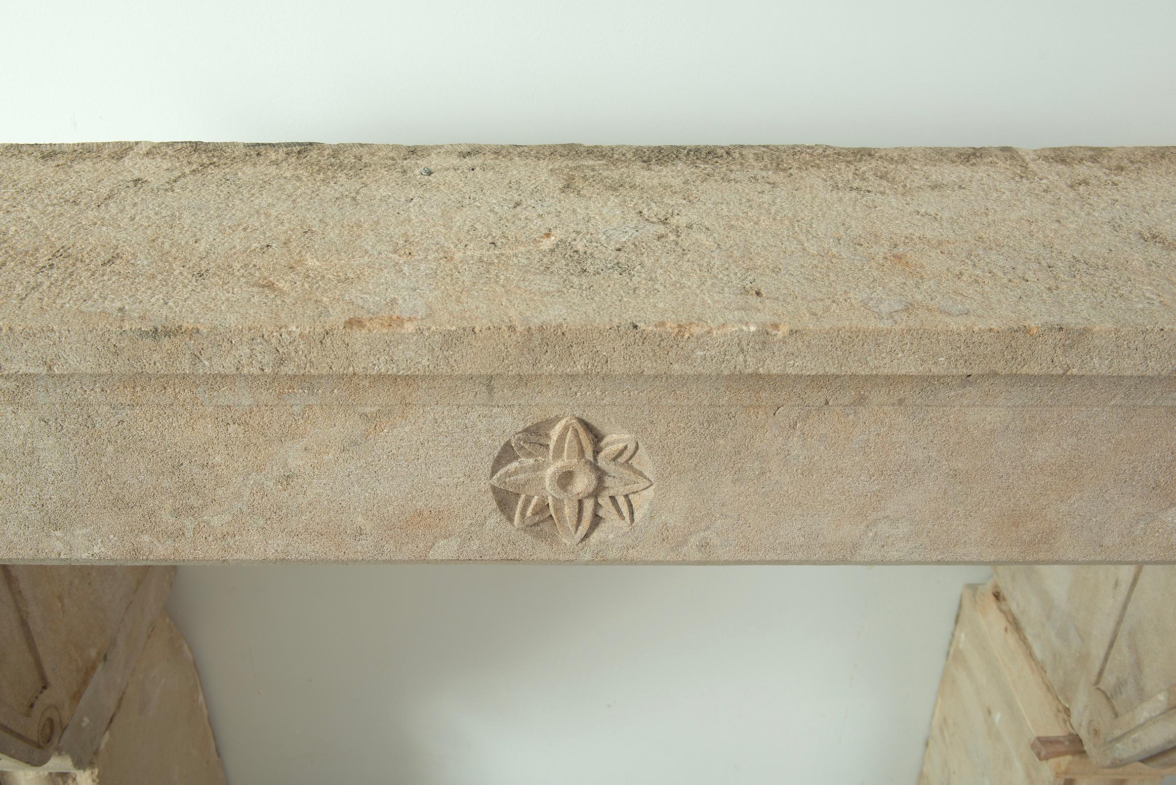 Big Antique Limestone Fireplace Mantel For Sale 9