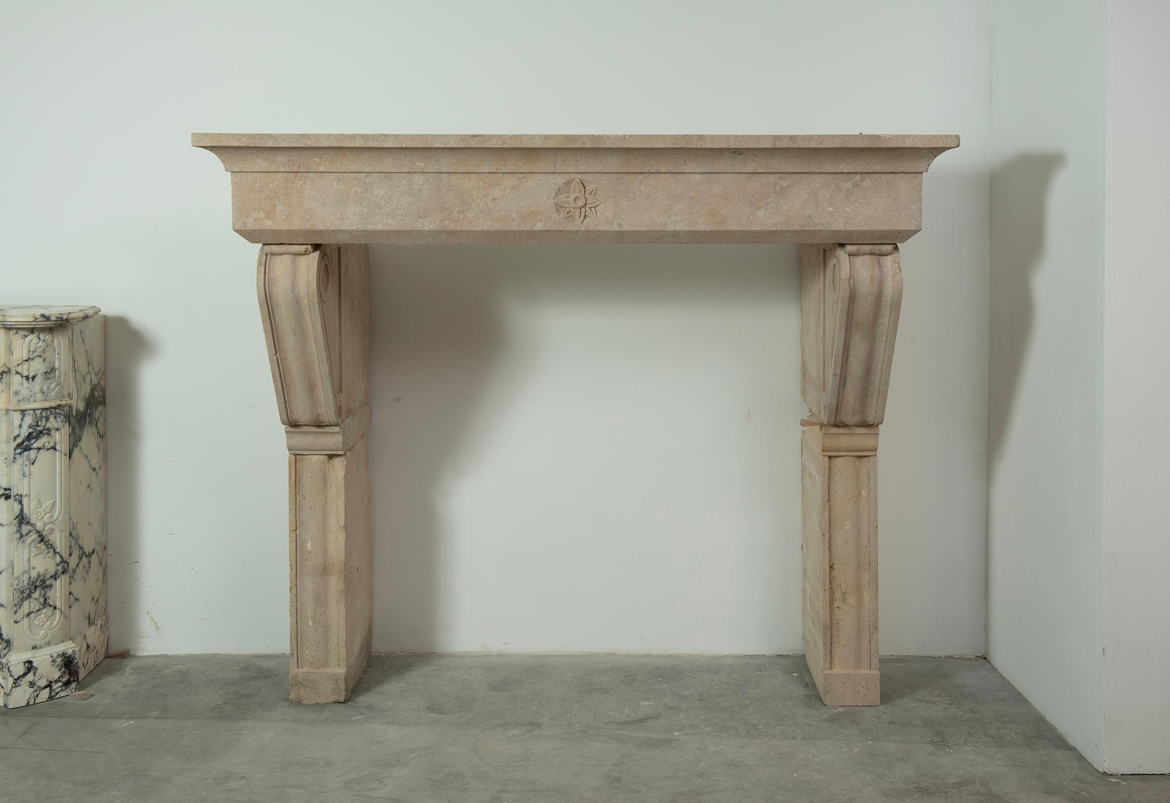 Big Antique Limestone Fireplace Mantel For Sale 11