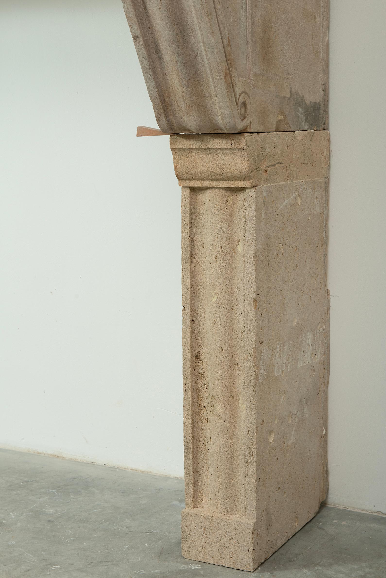 Louis XIII Big Antique Limestone Fireplace Mantel For Sale