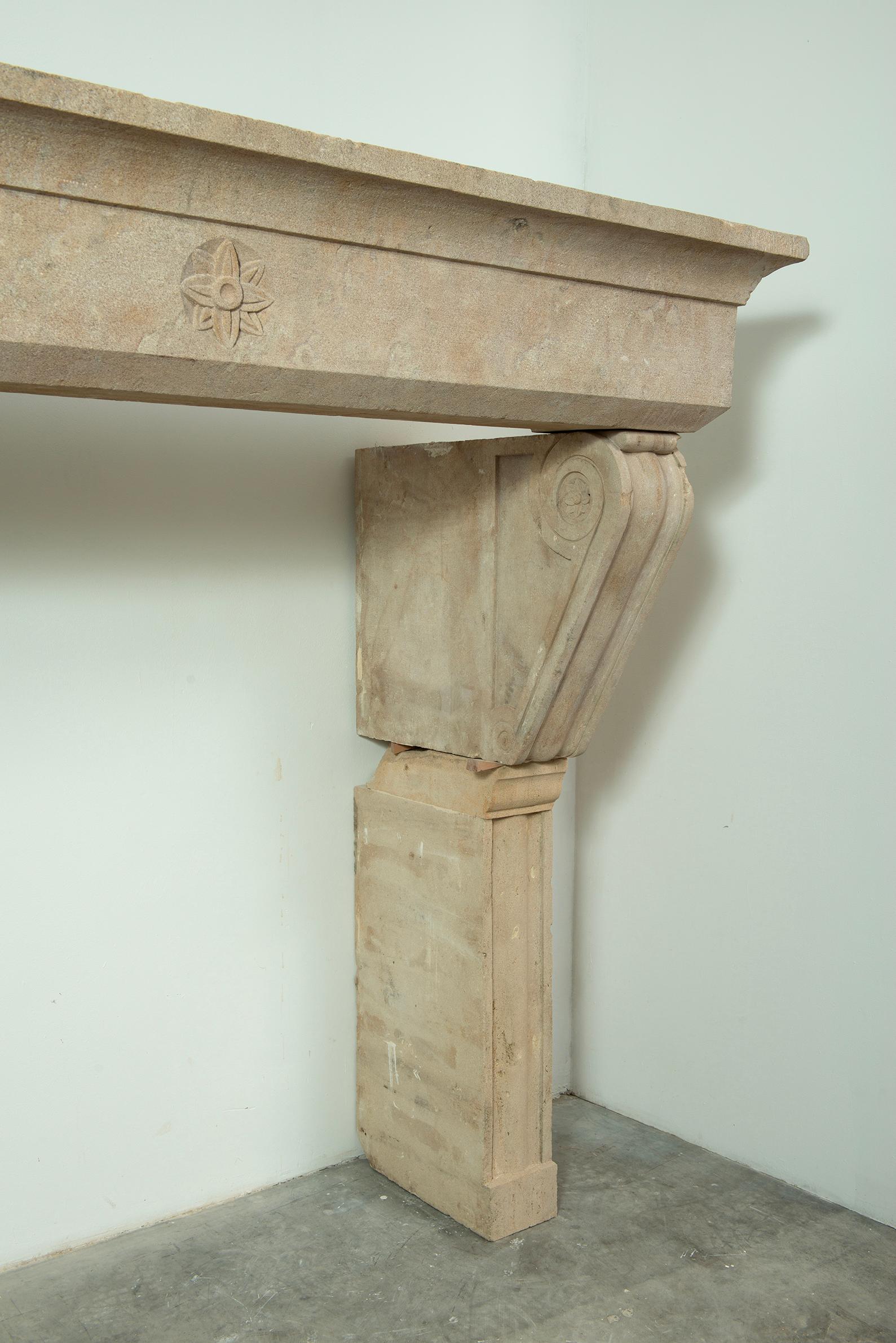 19th Century Big Antique Limestone Fireplace Mantel For Sale