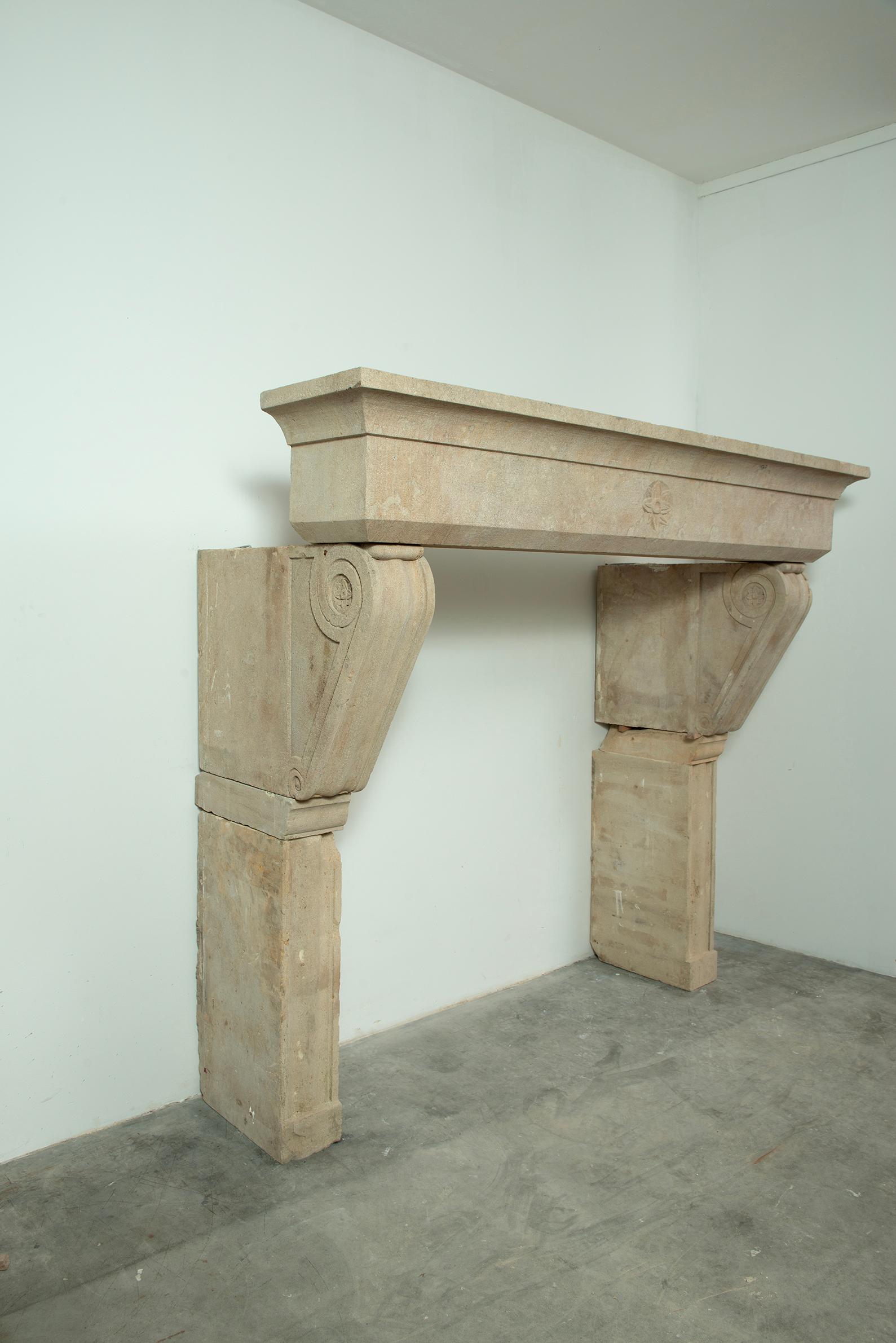 Big Antique Limestone Fireplace Mantel For Sale 1
