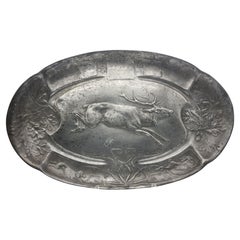 Grande assiette / bol en étain ancien Art Nouveau Kayserzinn 4345 avec motif de chasse