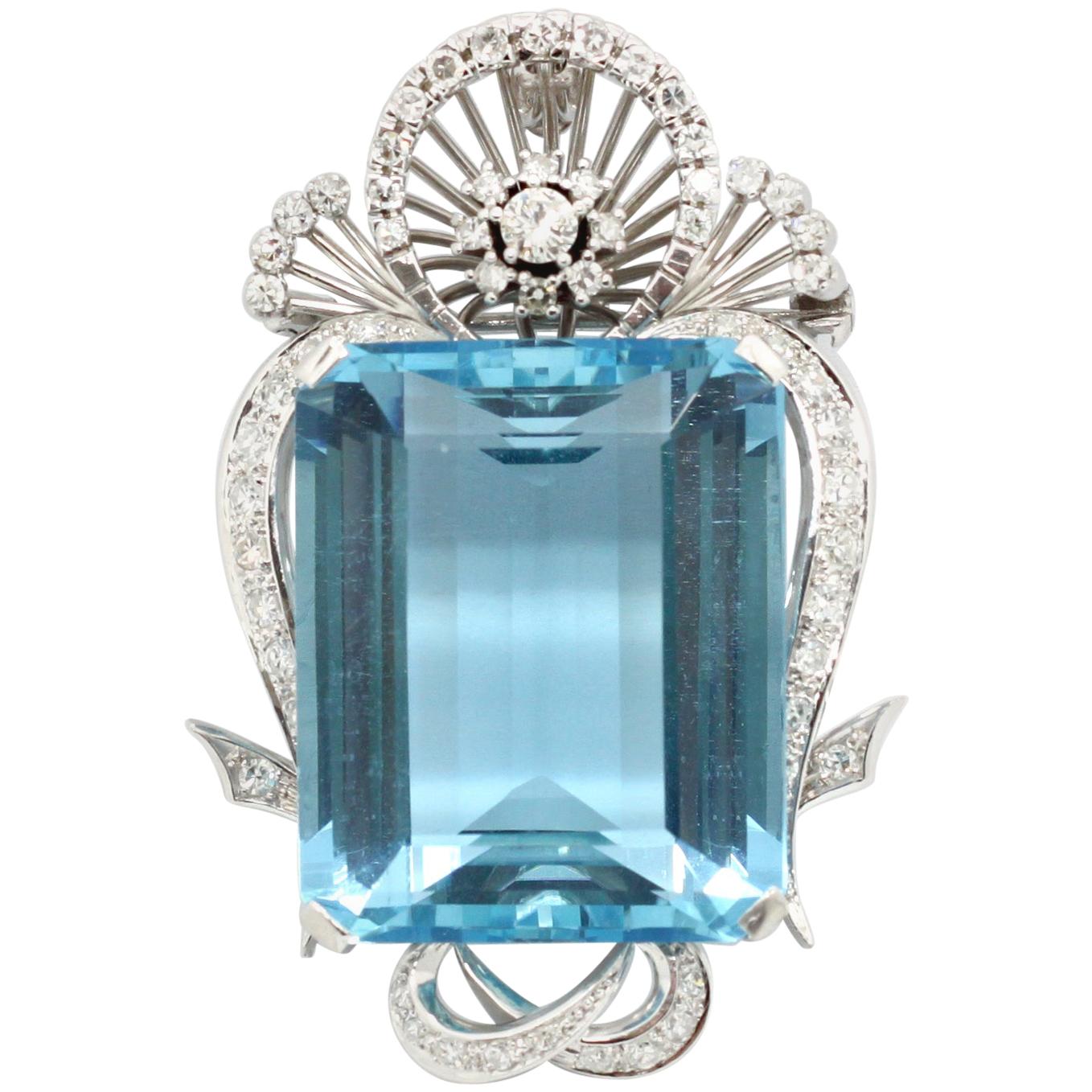 Big Aquamarine and Diamond Pendant