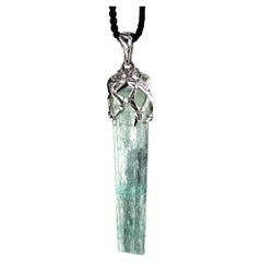 Big Aquamarine Crystal Silver Pendant Raw Uncut Blue Beryl Magic Necklace Unisex