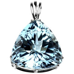 Big Aquamarine Pendant in Platinum 'Triangle Cut'