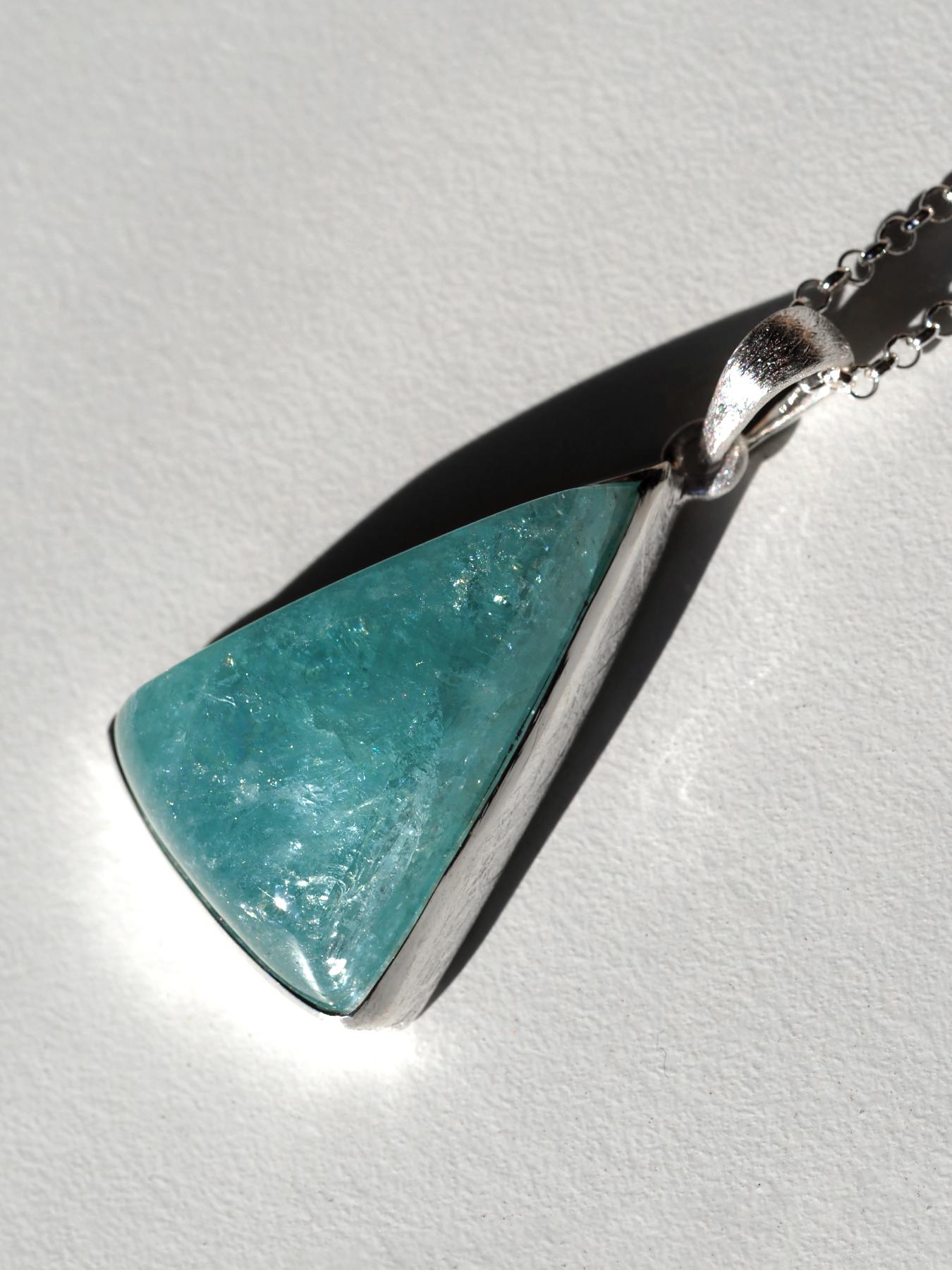 da uomo o donna Grande collana d'argento di acquamarina Ciondolo di berillo naturale blu in vendita